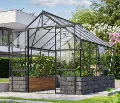 Vitavia Gewächshäuser - Gewächshaus Cassiopeia 8300 ESG/HKP, inkl. Sockelmauer Basalt Schwarz