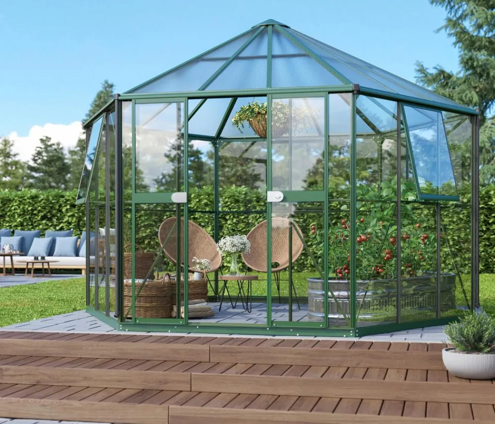 Vitavia Gewächshaus Luna 9000, inkl. Stahlfundamentrahmen, ca. B383/H283/T331 cm Dunkelgrün Outlet