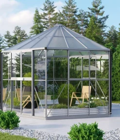 Vitavia Gewächshäuser - Gewächshaus Luna 9000, inkl. Stahlfundamentrahmen, ca. B383/H283/T331 cm Silber
