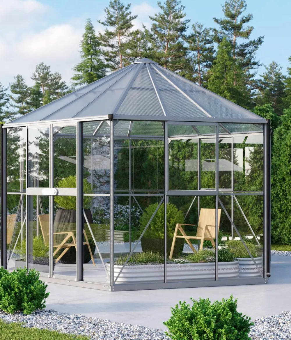Vitavia Gewächshäuser - Gewächshaus Luna 9000, inkl. Stahlfundamentrahmen, ca. B383/H283/T331 cm Silber