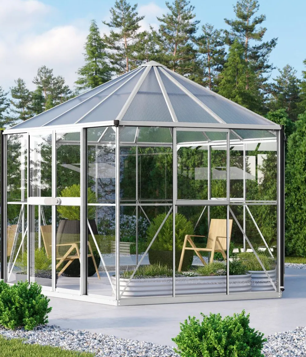 Vitavia Gewächshäuser - Gewächshaus Luna 9000, inkl. Stahlfundamentrahmen, ca. B383/H283/T331 cm Weiß