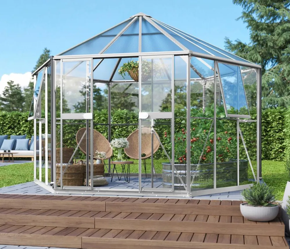 Vitavia Gewächshäuser - Gewächshaus Luna 9000, inkl. Stahlfundamentrahmen, ca. B383/H283/T331 cm Weiß