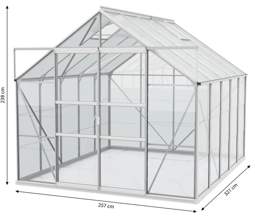 Vitavia Gewächshäuser - Gewächshaus Neptun Plus 8300 ESG/HKP, inkl. Stahlfundamentrahmen, ca. B257/H238/T321 cm Schwarz