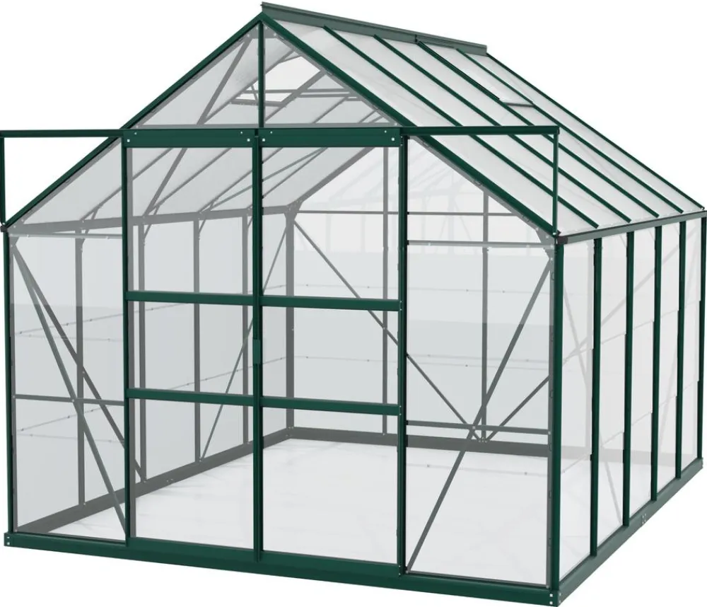 Vitavia Gewächshäuser - Gewächshaus Neptun Plus 8300 ESG/HKP, inkl. Stahlfundamentrahmen, ca. B257/H238/T321 cm Dunkelgrün