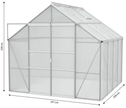 Vitavia Gewächshäuser - Gewächshaus Neptun Plus 6700 HKP, inkl. Stahlfundamentrahmen, ca. B257/H238/T258 cm Silber
