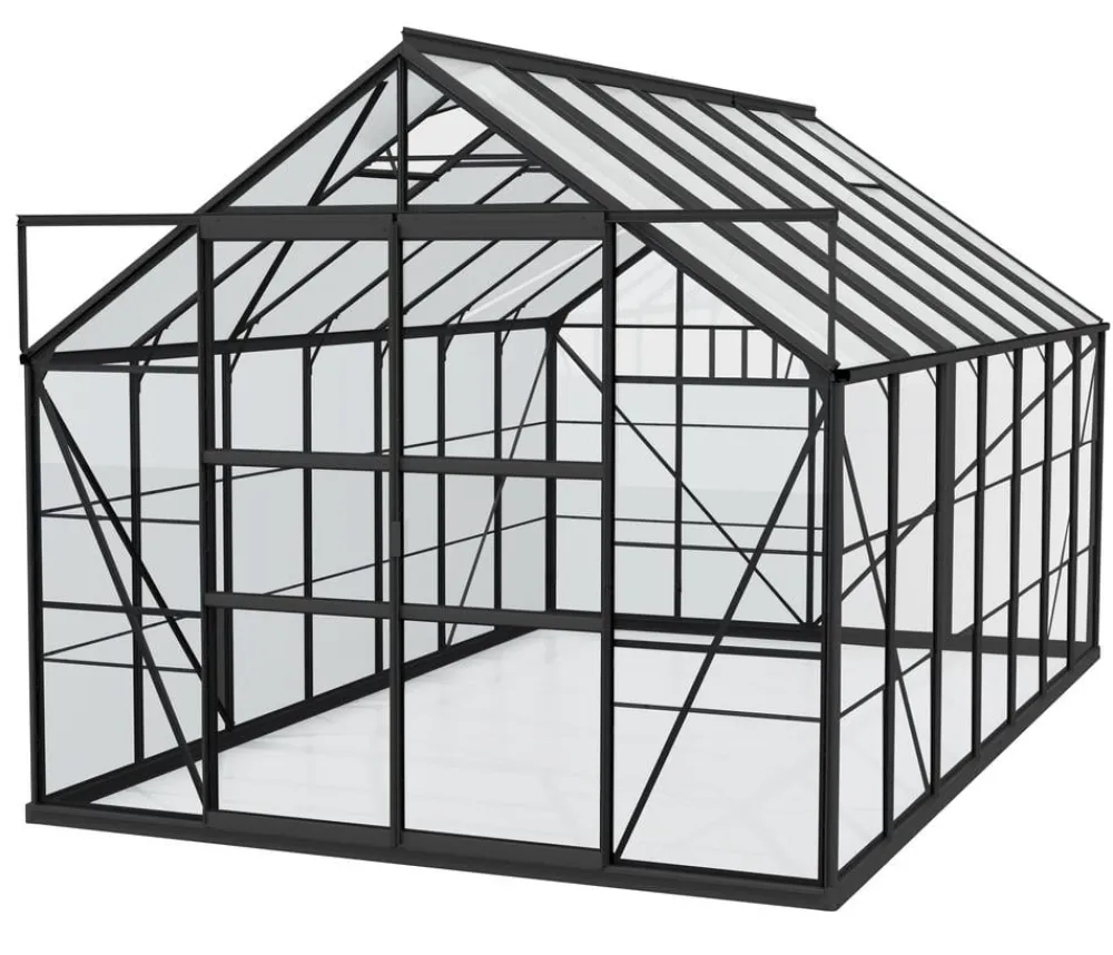 Vitavia Gewächshaus Neptun Plus 11500 ESG/HKP, inkl. Stahlfundamentrahmen, ca. B254/H238/T441 cm Schwarz Outlet
