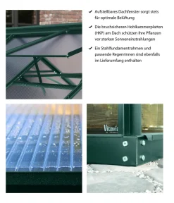 Vitavia Gewächshaus Neptun Plus 6700 ESG/HKP, inkl. Stahlfundamentrahmen, ca. B257/H238/T258 cm Dunkelgrün Outlet