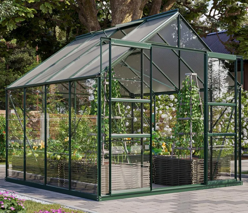 Vitavia Gewächshaus Neptun Plus 6700 ESG/HKP, inkl. Stahlfundamentrahmen, ca. B257/H238/T258 cm Dunkelgrün Outlet