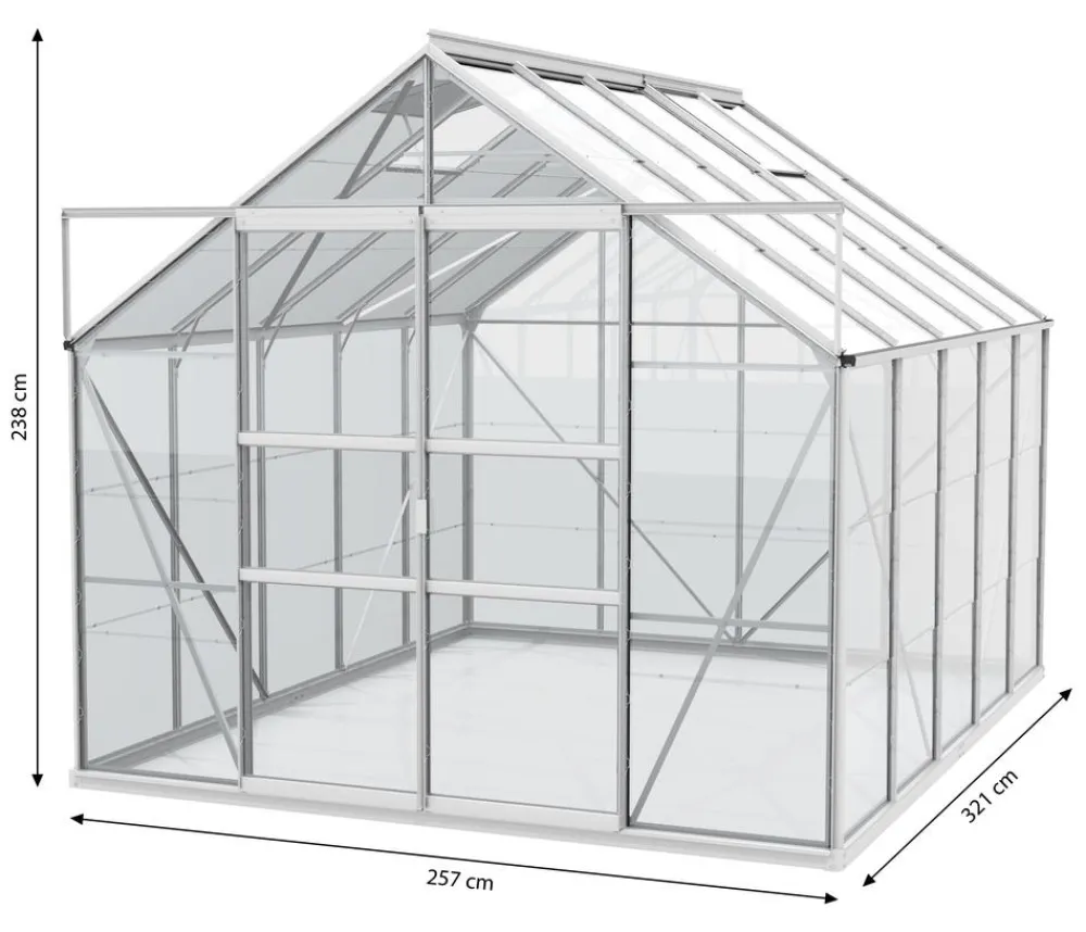 Vitavia Gewächshaus Neptun Plus 8300 ESG, inkl. Stahlfundamentrahmen, ca. B257/H238/T321 cm Schwarz Outlet