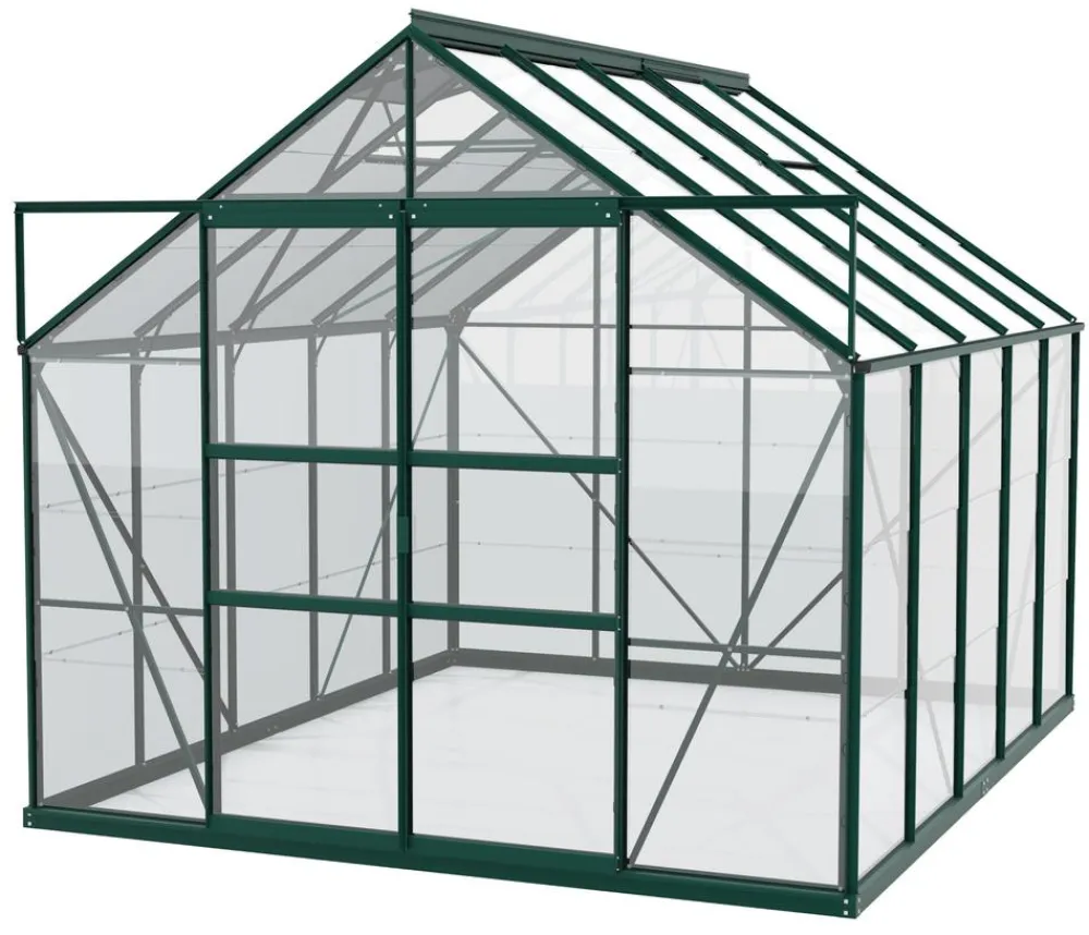 Vitavia Gewächshäuser - Gewächshaus Neptun Plus 8300 ESG, inkl. Stahlfundamentrahmen, ca. B257/H238/T321 cm Dunkelgrün