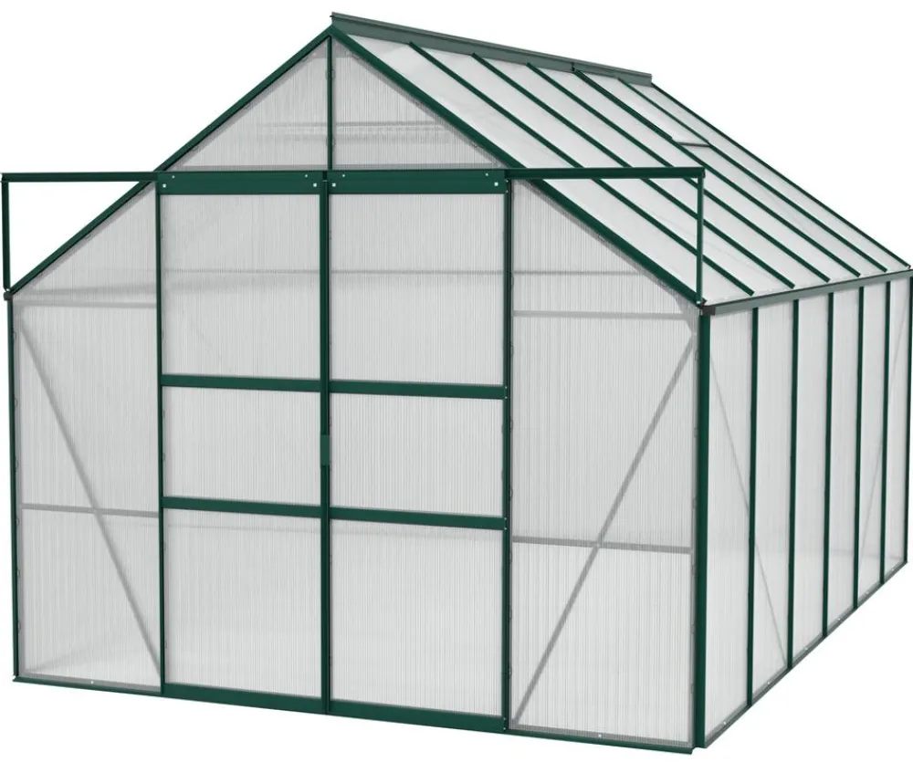 Vitavia Gewächshäuser - Gewächshaus Neptun Plus 9900 HKP, inkl. Stahlfundamentrahmen, ca. B257/H238/T383 cm Dunkelgrün
