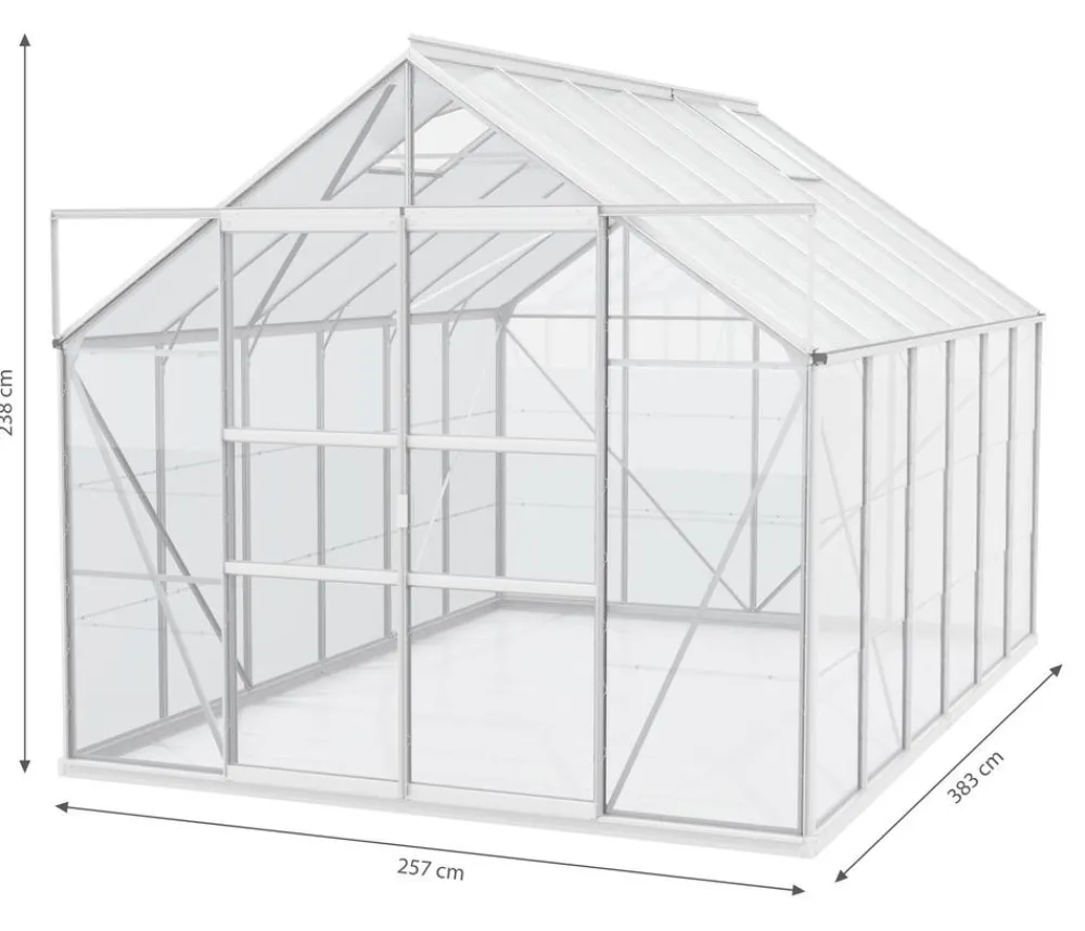 Vitavia Gewächshäuser - Gewächshaus Neptun Plus 9900 HKP, inkl. Stahlfundamentrahmen, ca. B257/H238/T383 cm Silber