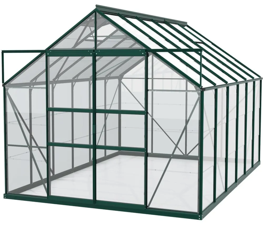 Vitavia Gewächshäuser - Gewächshaus Neptun Plus 9900 ESG, inkl. Stahlfundamentrahmen, ca. B257/H238/T383 Dunkelgrün