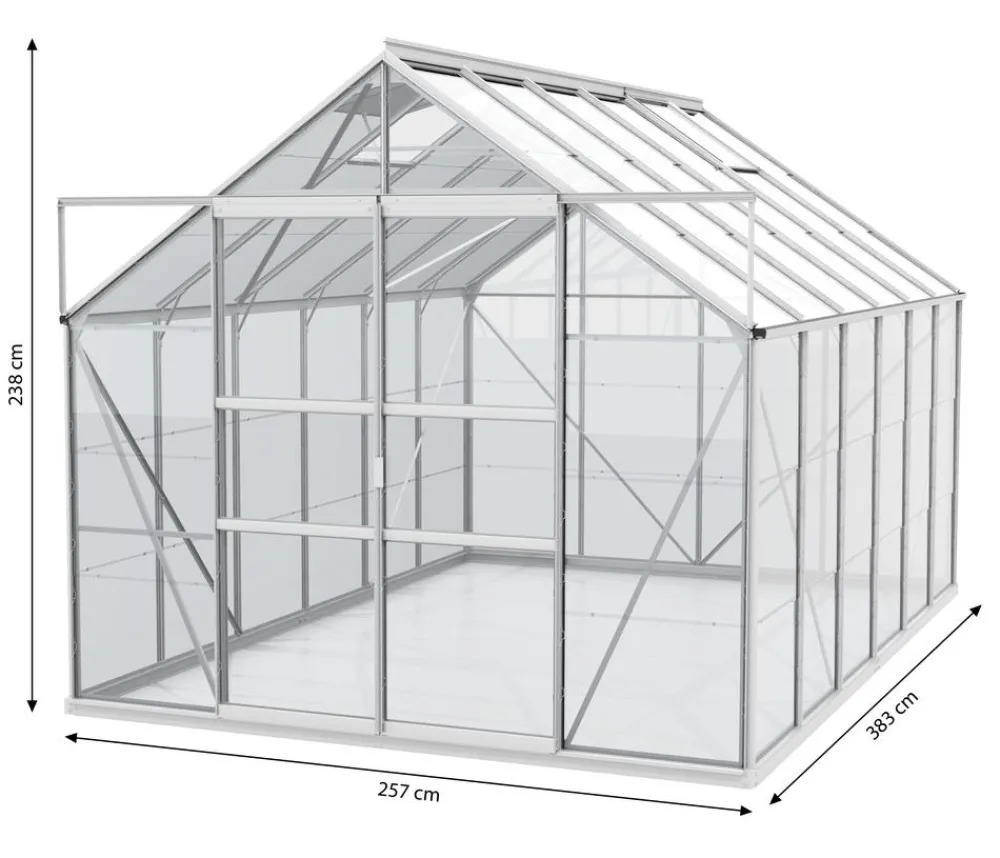Vitavia Gewächshäuser - Gewächshaus Neptun Plus 9900 ESG, inkl. Stahlfundamentrahmen, ca. B257/H238/T383 Dunkelgrün