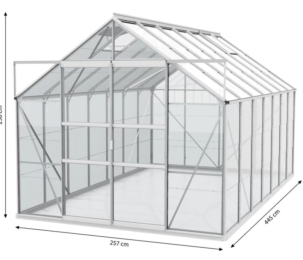 Vitavia Gewächshaus Neptun Plus 11500 ESG, inkl. Stahlfundamentrahmen, ca. B254/H238/T441 cm Schwarz