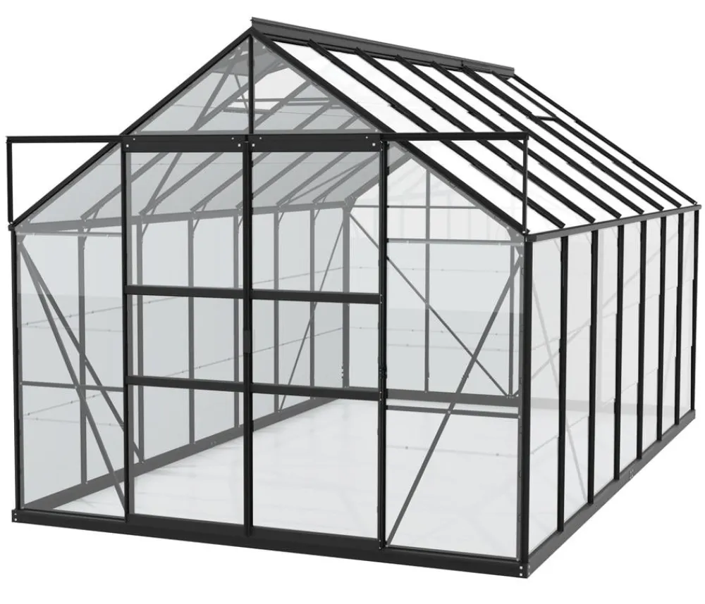 Vitavia Gewächshaus Neptun Plus 11500 ESG, inkl. Stahlfundamentrahmen, ca. B254/H238/T441 cm Schwarz