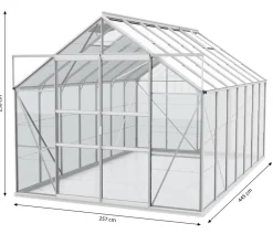 Vitavia Gewächshäuser - Gewächshaus Neptun Plus 11500 ESG, inkl. Stahlfundamentrahmen, ca. B254/H238/T441 cm Silber