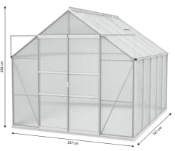 Vitavia Gewächshäuser - Gewächshaus Neptun Plus 8300 HKP, inkl. Stahlfundamentrahmen, ca. B257/H238/T321 cm Silber