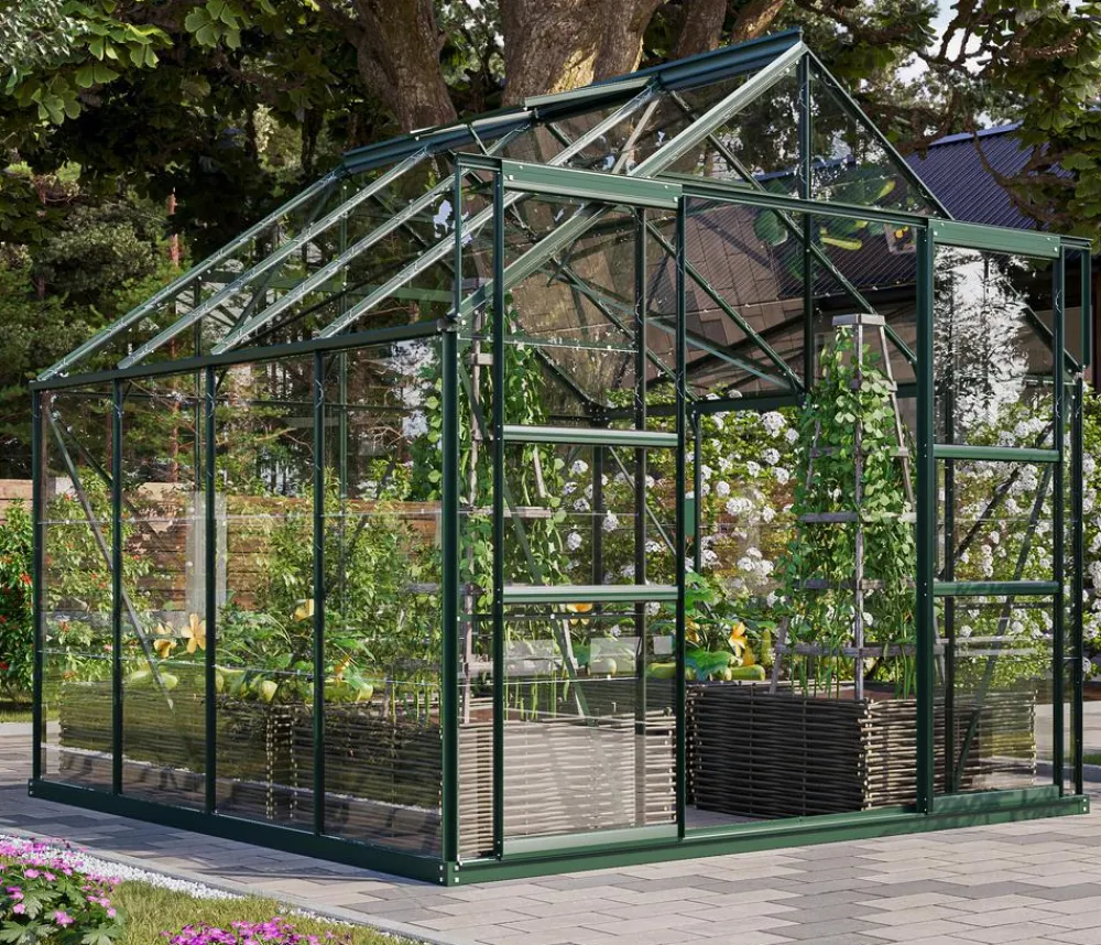 Vitavia Gewächshaus Neptun Plus 6700 ESG, inkl. Stahlfundamentrahmen, ca. B257/H238/T258 cm Dunkelgrün Outlet