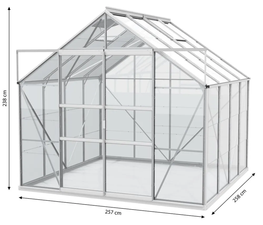 Vitavia Gewächshaus Neptun Plus 6700 ESG, inkl. Stahlfundamentrahmen, ca. B257/H238/T258 cm Dunkelgrün Outlet