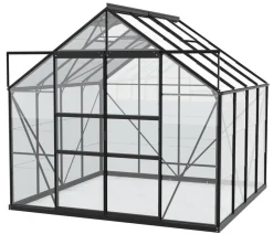 Vitavia Gewächshäuser - Gewächshaus Neptun Plus 6700 ESG, inkl. Stahlfundamentrahmen, ca. B257/H238/T258 cm Schwarz