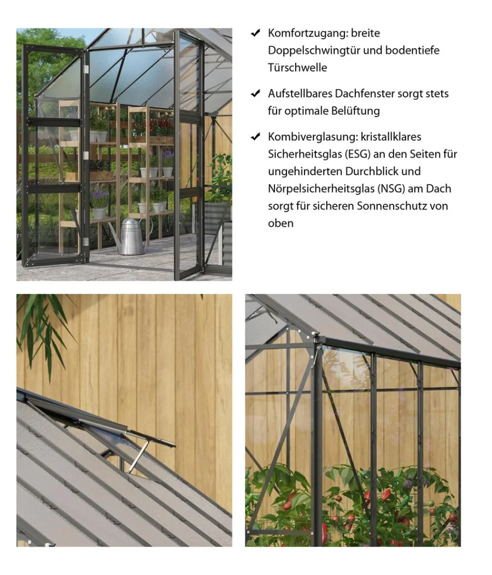 Vitavia Gewächshaus Orbit 8300, ESG/NSG, inkl. Stahlfundamentrahmen Schwarz Hot