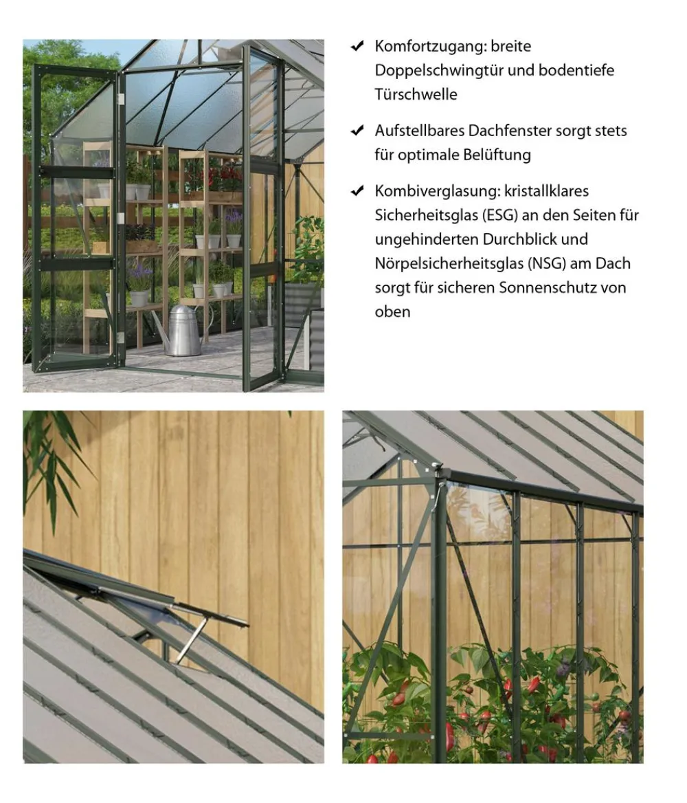 Vitavia Gewächshäuser - Gewächshaus Orbit 8300, ESG/NSG, inkl. Stahlfundamentrahmen Dunkelgrün