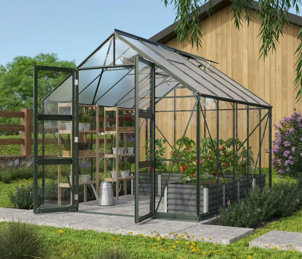 Vitavia Gewächshäuser - Gewächshaus Orbit 8300, ESG/NSG, inkl. Stahlfundamentrahmen Dunkelgrün