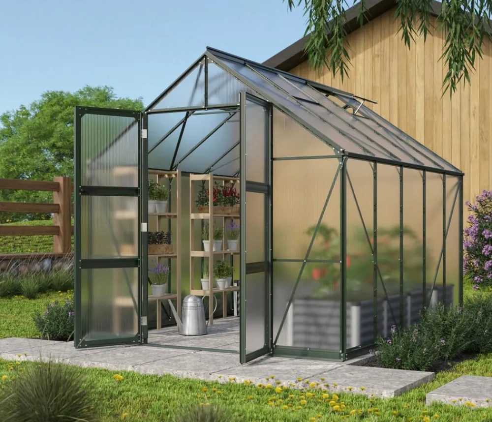Vitavia Gewächshaus Orbit 8300, HKP, inkl. Stahlfundamentrahmen Dunkelgrün New