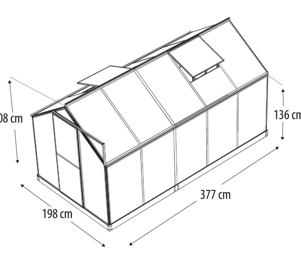 Vitavia Gewächshäuser - Gewächshaus Pluto 7500 HKP, inkl. Stahlfundamentrahmen, ca. B198/H208/T377 cm Silber