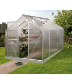 Vitavia Gewächshäuser - Gewächshaus Pluto 7500 HKP, inkl. Stahlfundamentrahmen, ca. B198/H208/T377 cm Silber