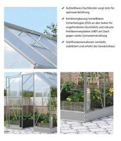 Vitavia Gewächshäuser > Gewächshaus Pontos 5000, ESG 3 mm/HKP 6 mm, inkl. Stahlundamentrahmen, ca. B195/H207/T261 cm