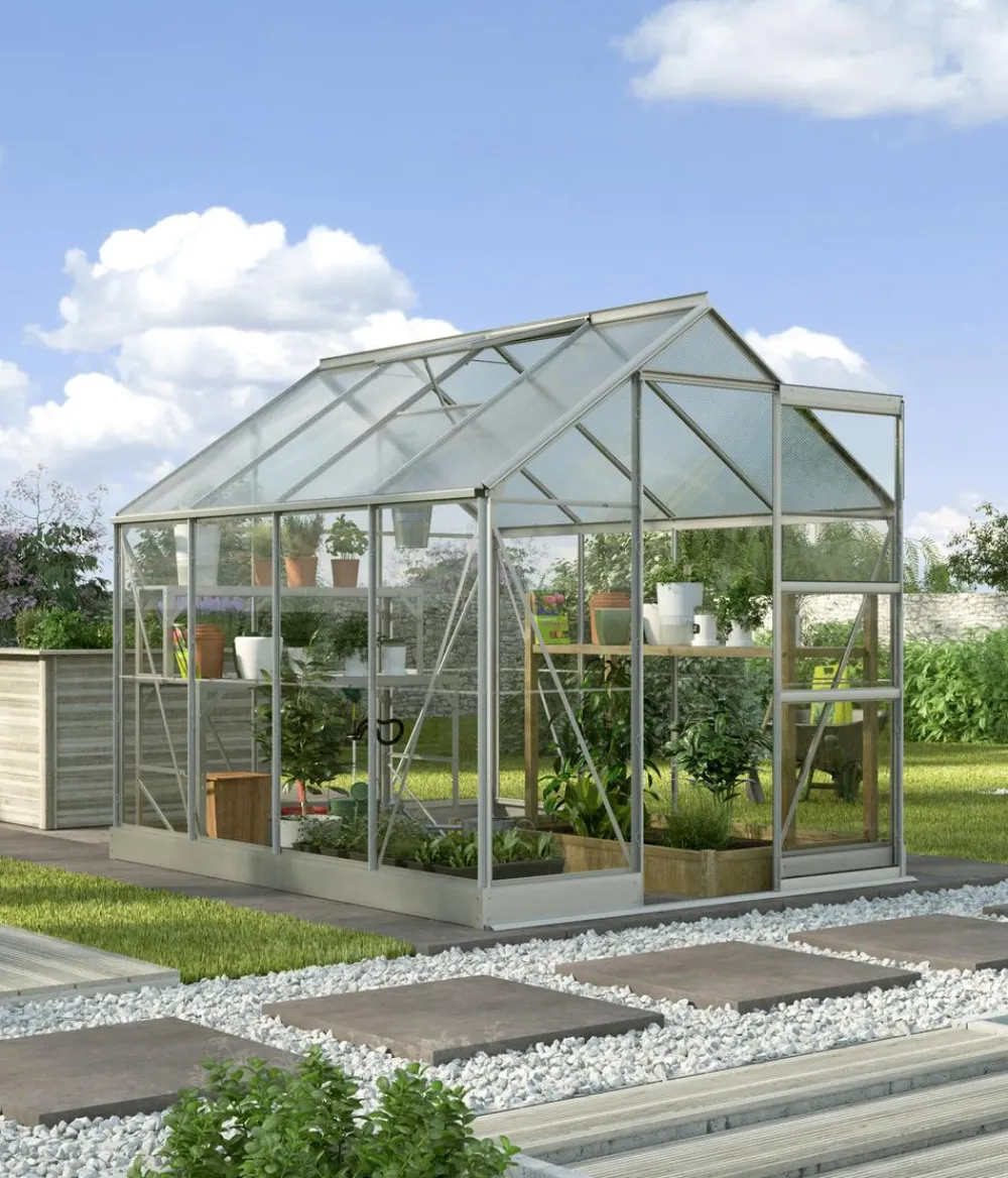 Vitavia Gewächshäuser > Gewächshaus Pontos 5000, ESG 3 mm/HKP 6 mm, inkl. Stahlundamentrahmen, ca. B195/H207/T261 cm