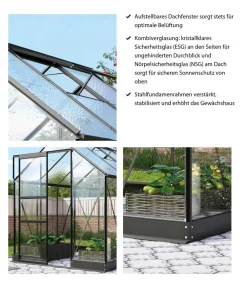 Vitavia Gewächshäuser > Gewächshaus Pontos 3800 ESG/NSG, inkl. Stahlfundamentrahmen, ca. B195/H207/T199 cm
