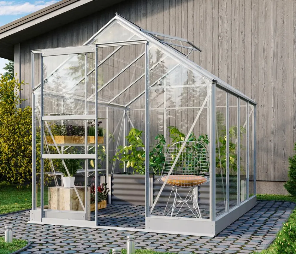 Vitavia Gewächshäuser - Gewächshaus Pontos 5000, ESG, inkl. Stahlfundamentrahmen, ca. B195/H207/T261 cm Silber