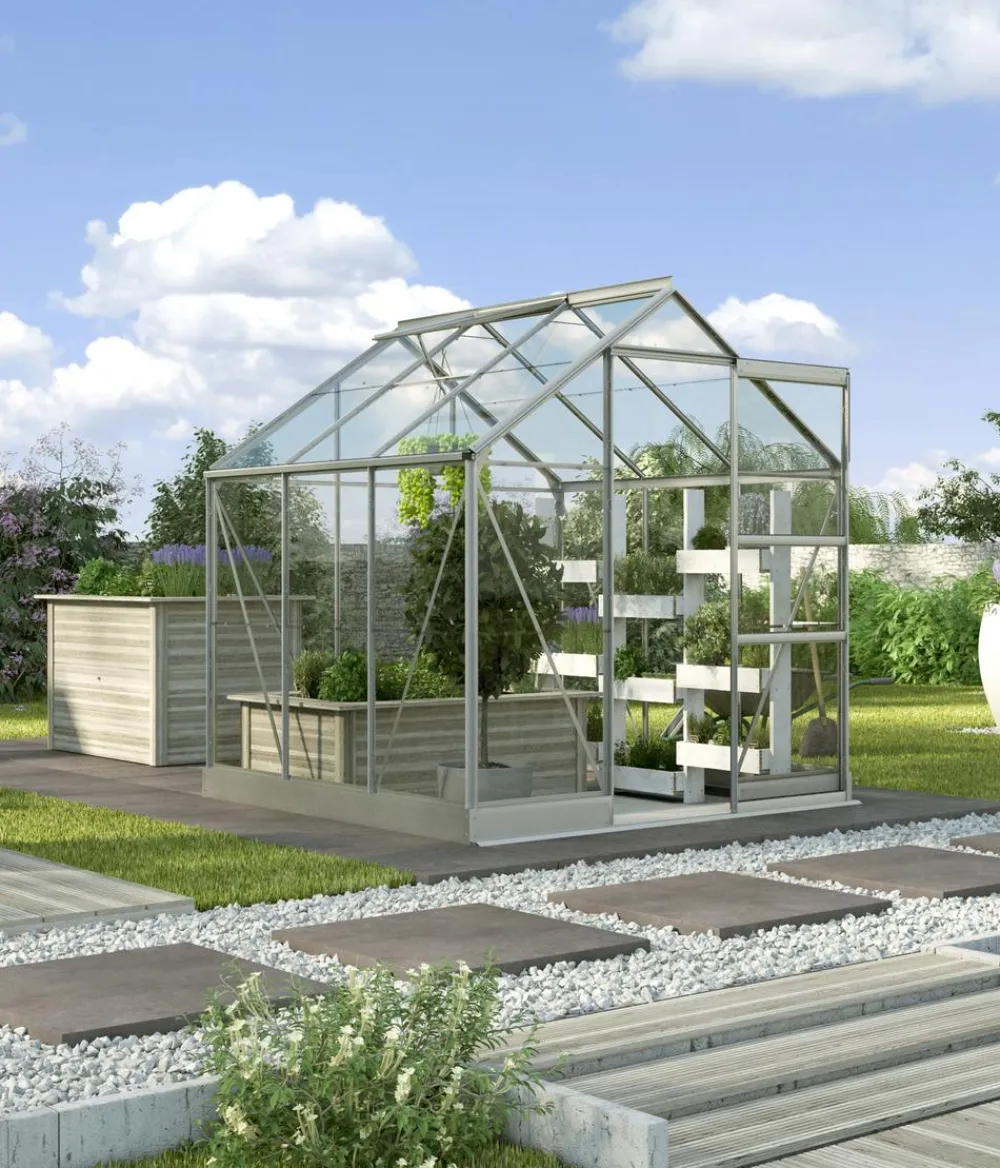 Vitavia Gewächshaus Pontos 3800, ESG, inkl. Stahlfundamentrahmen Silber Best