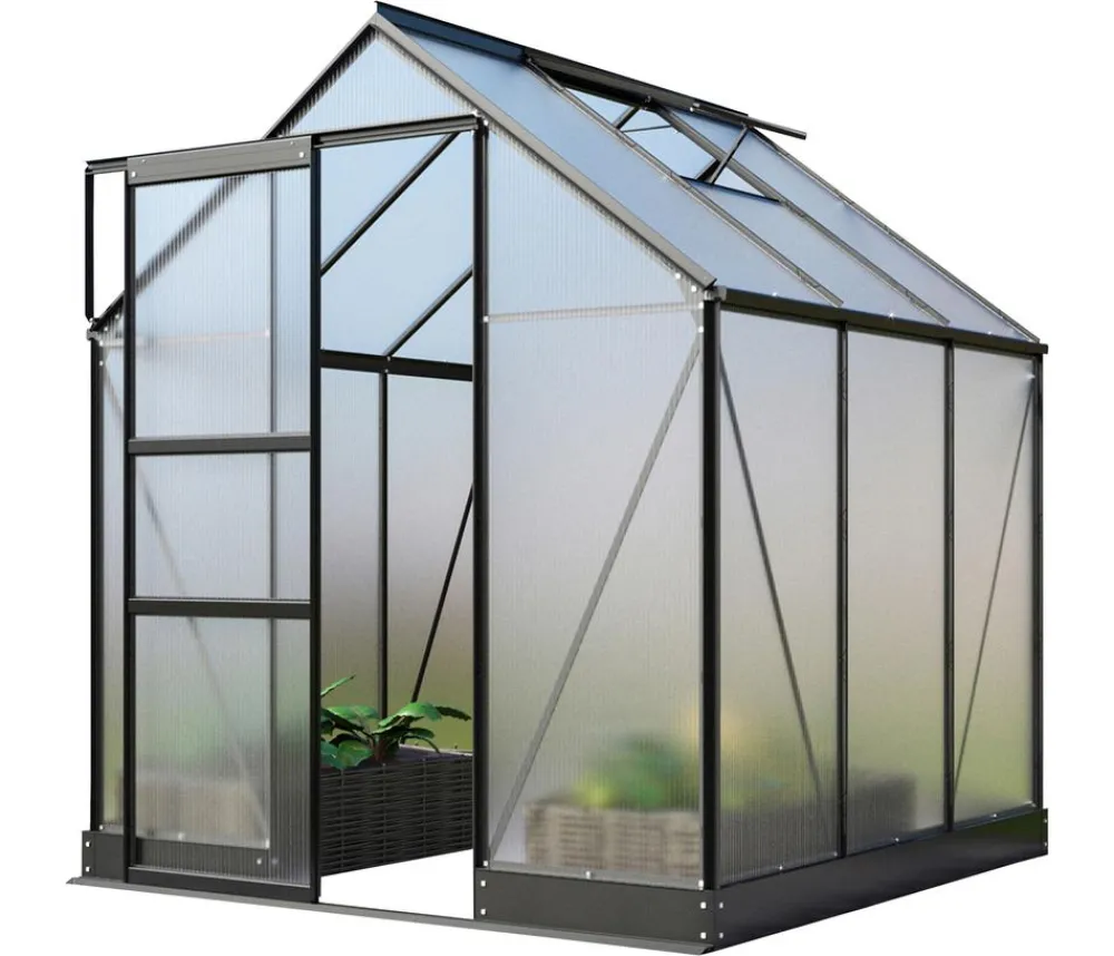 Vitavia Gewächshaus Pontos 3800, HKP 6 mm, inkl. Stahlfundamentrahmen, ca. B195/H207/T199 cm Schwarz Discount
