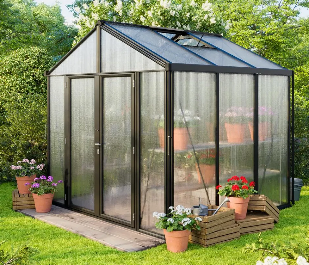Vitavia Gewächshaus Poseidon 6200 HKP, ca. B258/H250/T242 cm Schwarz Discount