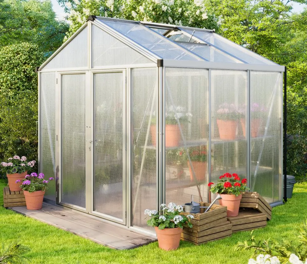 Vitavia Gewächshäuser - Gewächshaus Poseidon 6200 HKP, ca. B258/H250/T242 cm Silber
