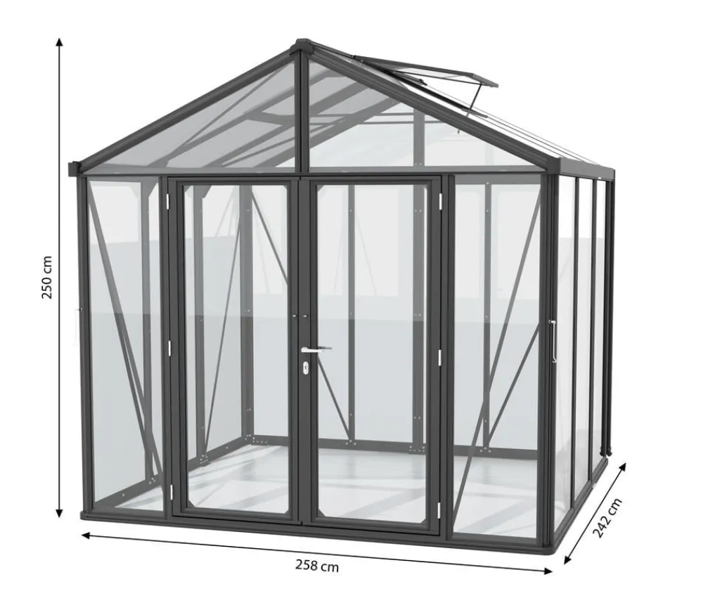 Vitavia Gewächshäuser - Gewächshaus Poseidon 6200 ESG/HKP, ca. B258/H250/T242 cm Schwarz