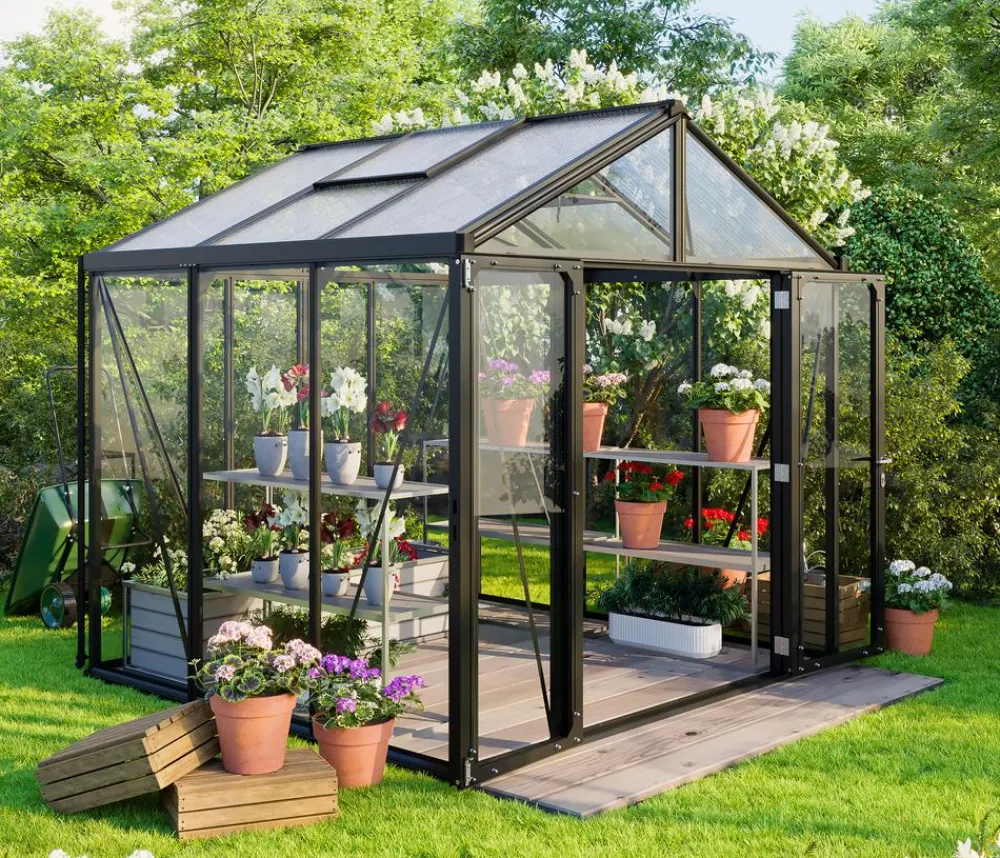 Vitavia Gewächshäuser - Gewächshaus Poseidon 6200 ESG/HKP, ca. B258/H250/T242 cm Schwarz