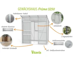 Vitavia Gewächshäuser - Gewächshaus Prisma 3250 HKP, inkl. Stahlfundamentrahmen Silber