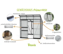 Vitavia Gewächshaus Prisma 4450 HKP, inkl. Stahlfundamentrahmen Schwarz New