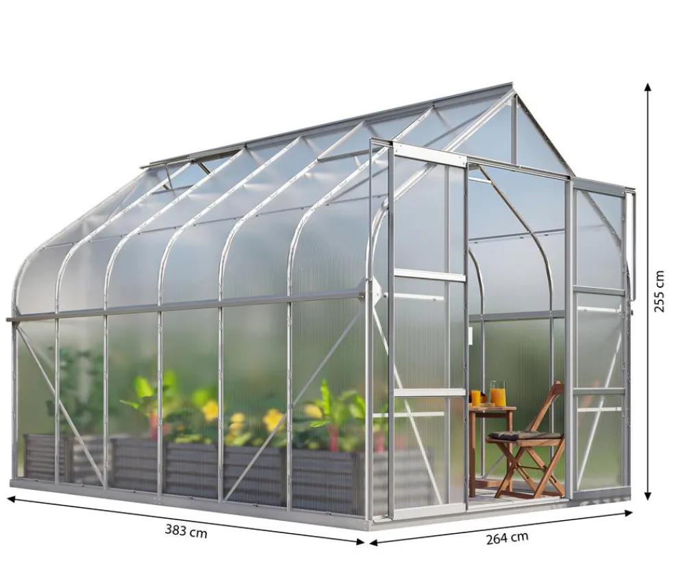 Vitavia Gewächshäuser - Gewächshaus Saturn 9900 HKP, inkl. Stahlfundamentrahmen, ca. B264/H255/T383 cm Silber