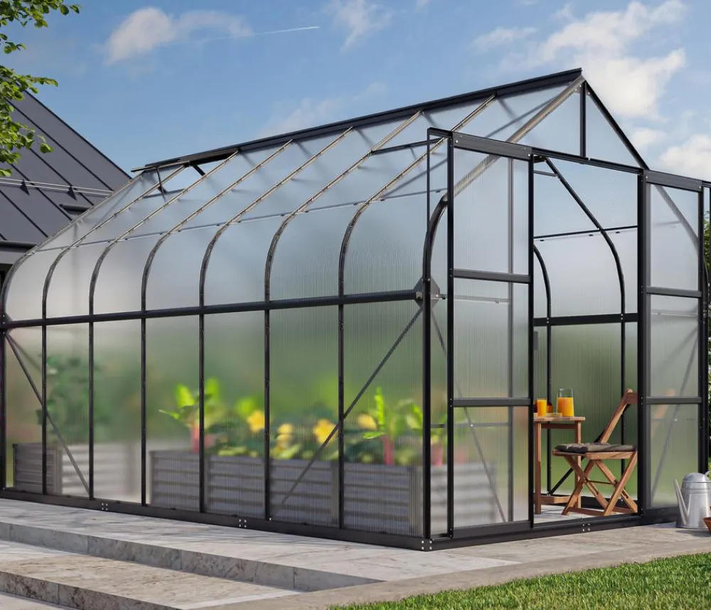 Vitavia Gewächshaus Saturn 11500 HKP, inkl. Stahlfundamentrahmen, ca. B264/H255/T445 cm Schwarz Best