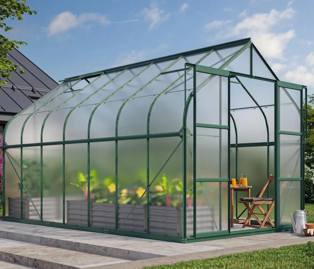 Vitavia Gewächshäuser - Gewächshaus Saturn 11500 HKP, inkl. Stahlfundamentrahmen, ca. B264/H255/T445 cm Dunkelgrün