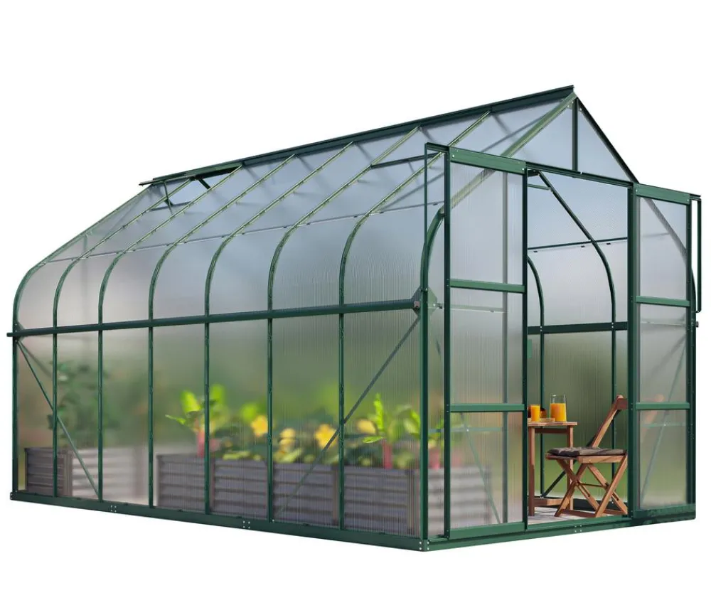 Vitavia Gewächshäuser - Gewächshaus Saturn 11500 HKP, inkl. Stahlfundamentrahmen, ca. B264/H255/T445 cm Dunkelgrün