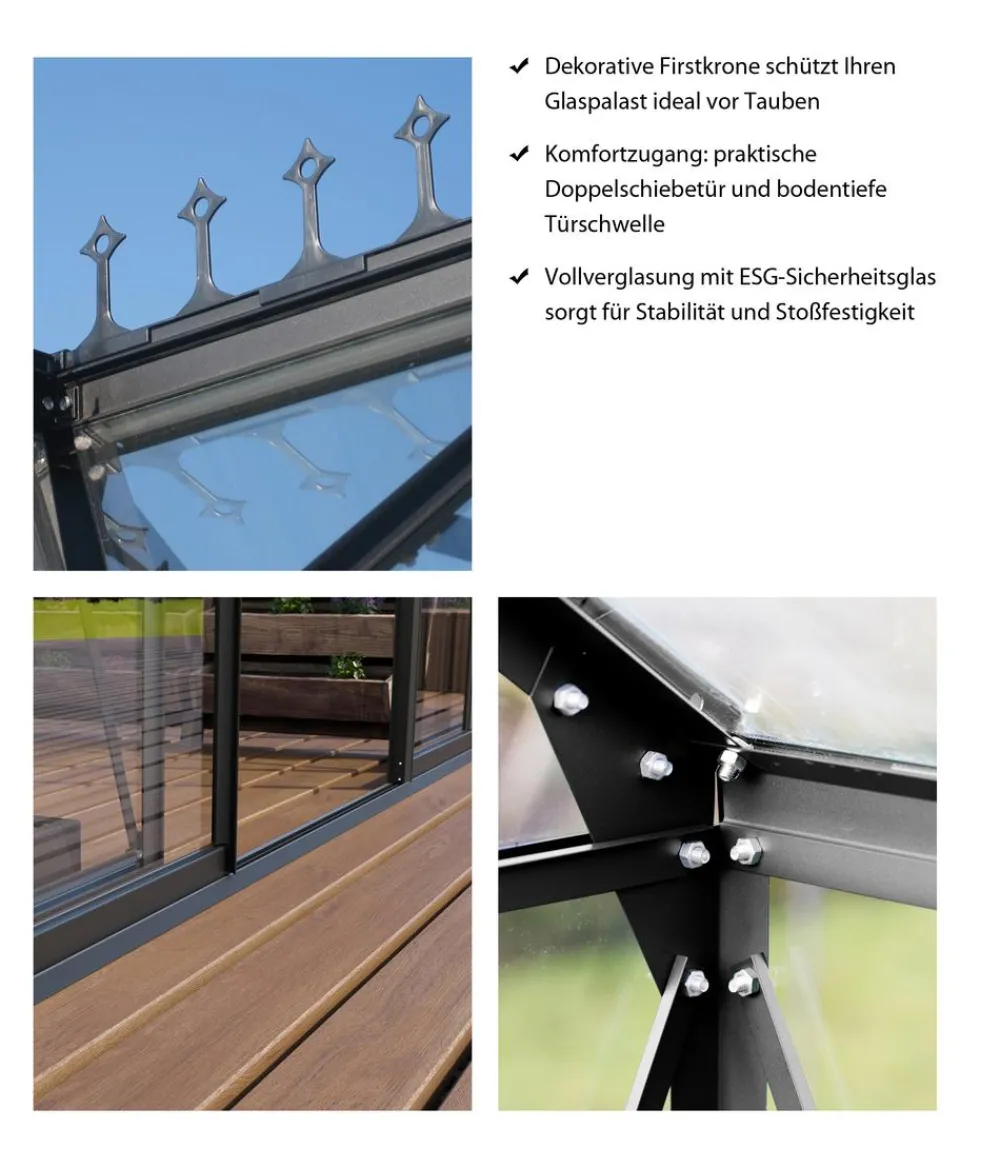 Vitavia Orangerie Minerva ESG, inkl. Stahlfundamentrahmen, ca. B383/H254/T383 cm Schwarz Hot