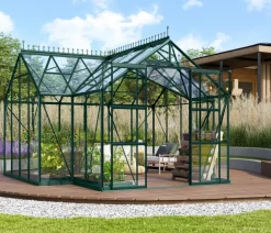 Vitavia Gewächshäuser - Orangerie Minerva ESG, inkl. Stahlfundamentrahmen, ca. B383/H254/T383 cm Dunkelgrün