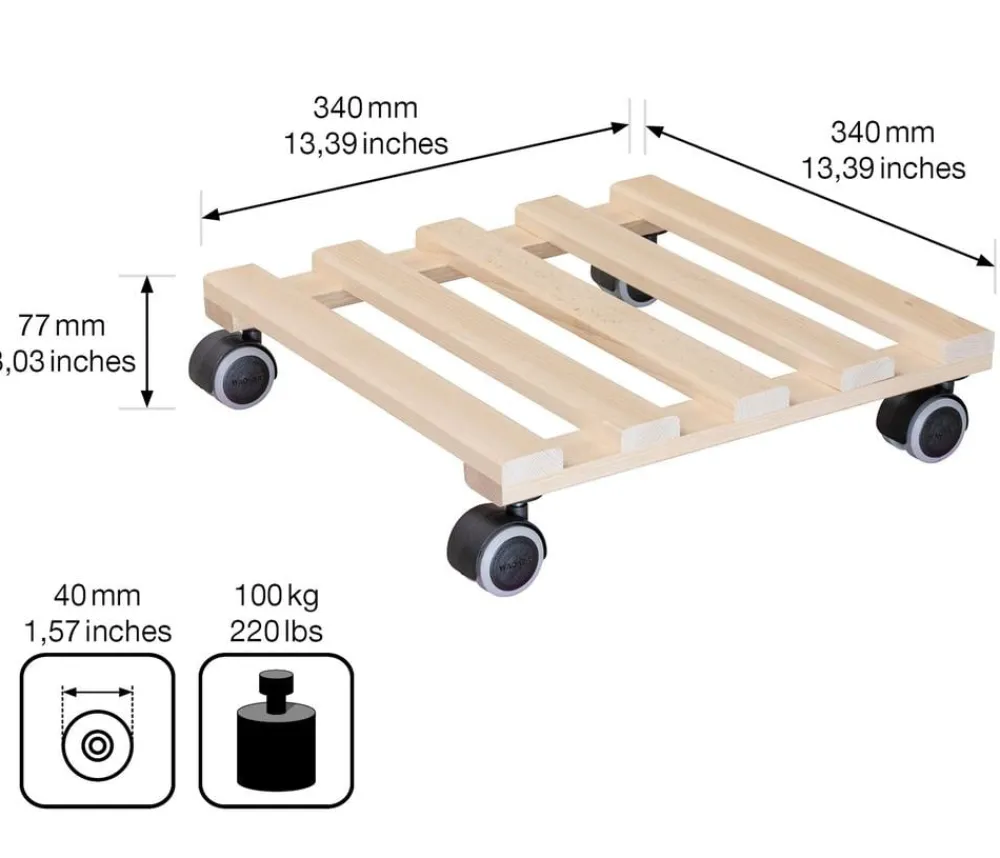Wagner Rolluntersetzer - Multi-Pflanzenroller Buche, ca. B35/H7,7/T35 cm Beige